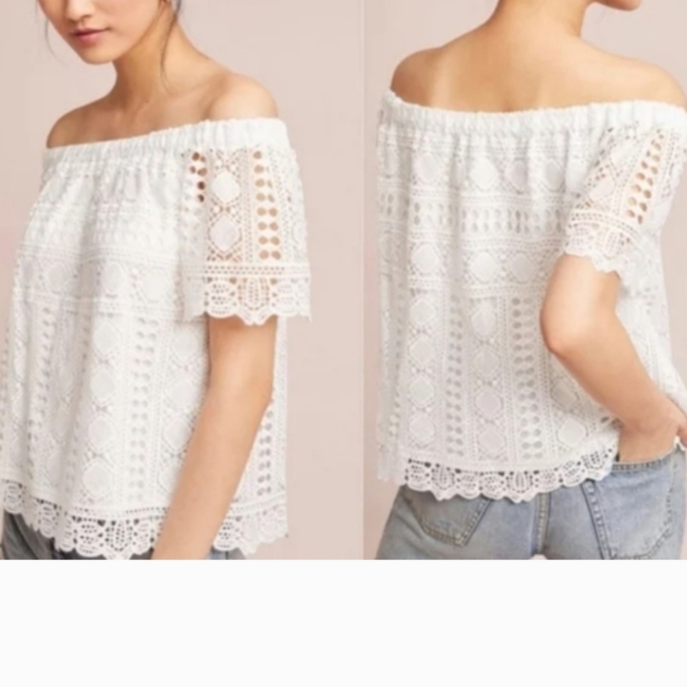 Anthropologie Sunday In Brooklyn Women's Size XS White Lace Off Shoulder Top